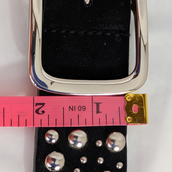 Genuine Suede Leather Studded Black Belt with Rhinestones Size Large (42") - Picture 10 of 11